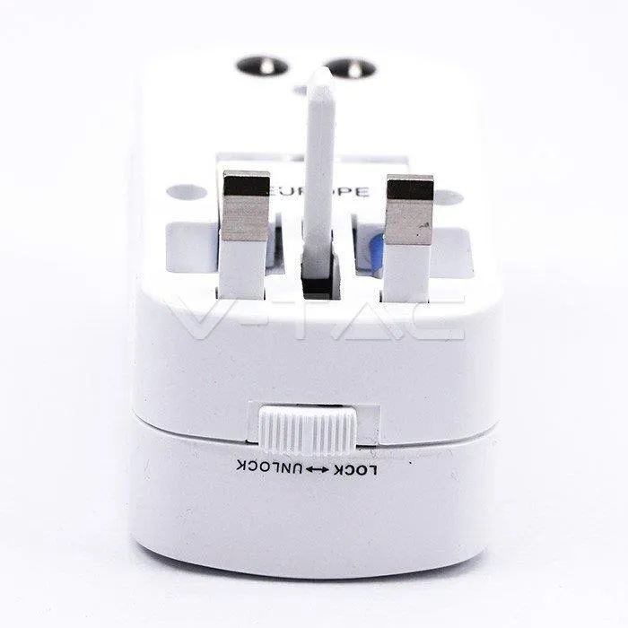 Uniwersalny Adapter Podróżny Z Zabezpieczeniem 2XUSB 2A V-TAC