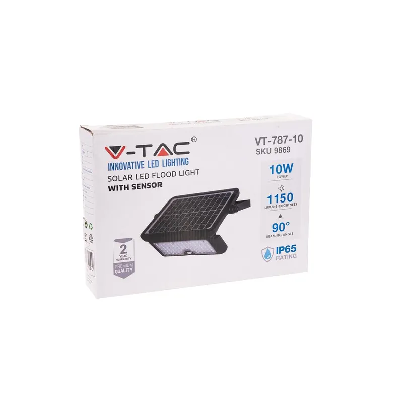 Projektor Solarny V-TAC 10W LED Czujnk Ruchu IP65 VT-787-10 4000K 1150LM - Czarny