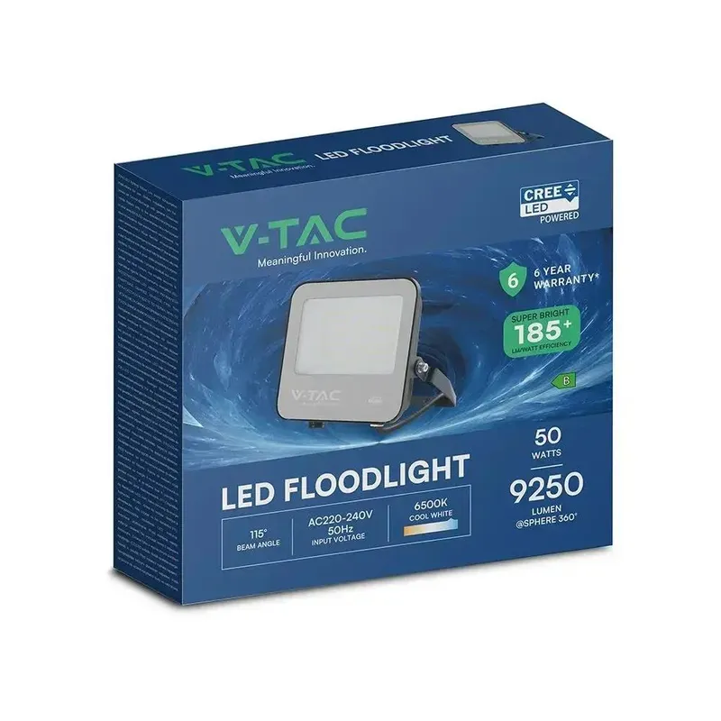 Naświetlacz LED V-TAC CREE CHIP 50W 185LM/W VT-4456 4000K 9250LM 6 Lat Gwarancji - Czarny