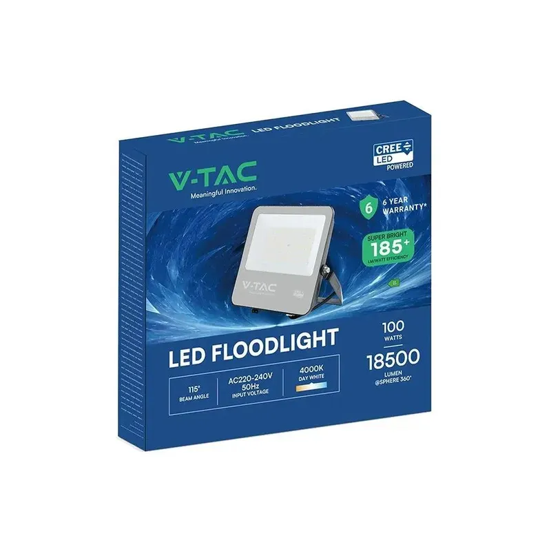 Naświetlacz LED V-TAC CREE CHIP 100W 185LM/W VT-44105 4000K 18500LM 6 Lat Gwarancji - Czarny