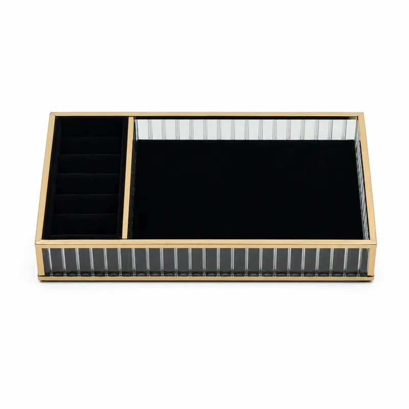 Szklana Szkatułka Na Biżuterię 26x13x4cm Organizer Welurowa - Czarna