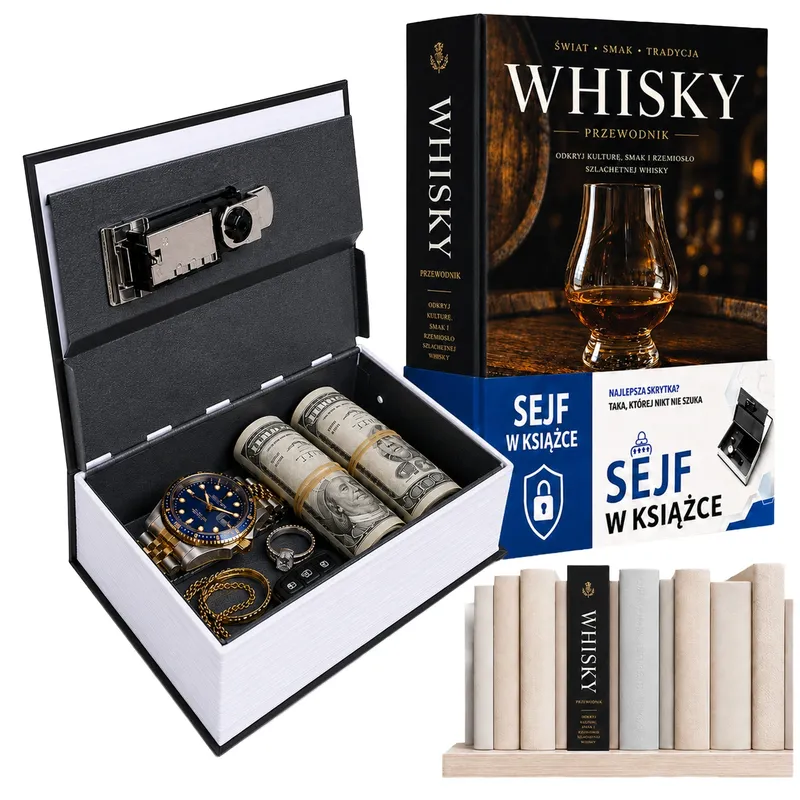 Sejf Książka Metalowa Skrytka Na Pieniądze Klucze Biżuterię - Whisky