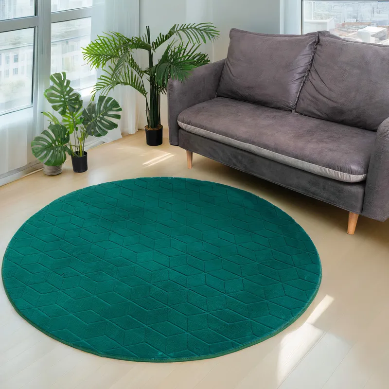 Dywan Okrągły Rabbit 140 cm Pluszowy Miękki Do Salonu - Zielony
