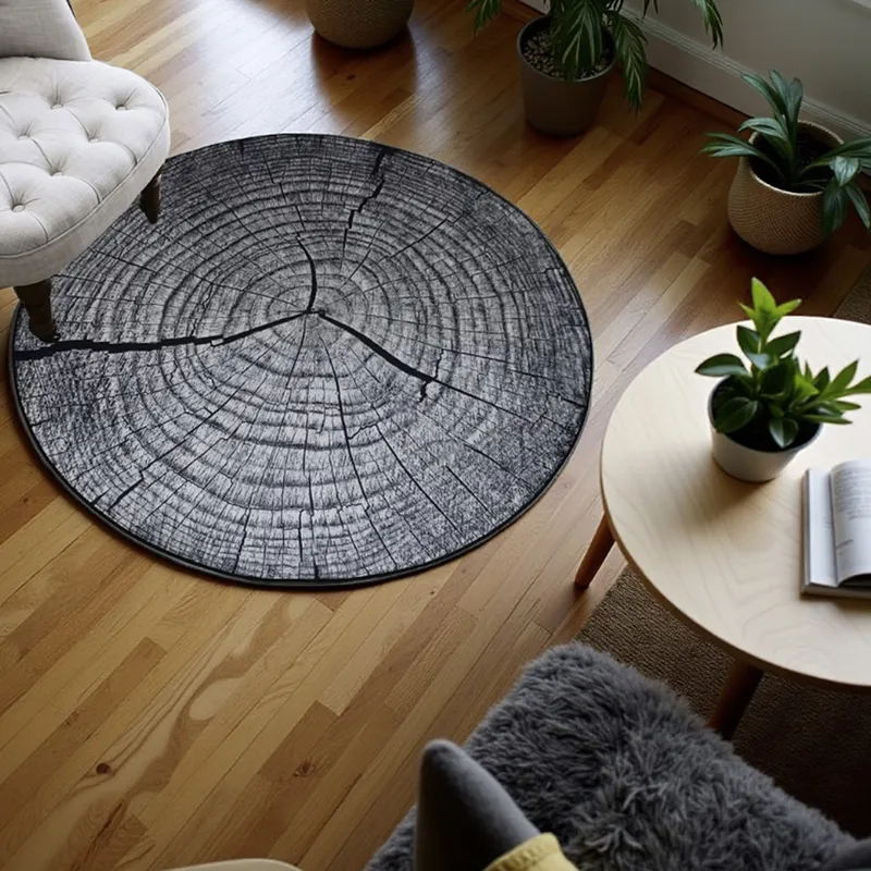 Dywan Novo 200x200 cm Okrągły Miękki Do Salonu - Szary Pień