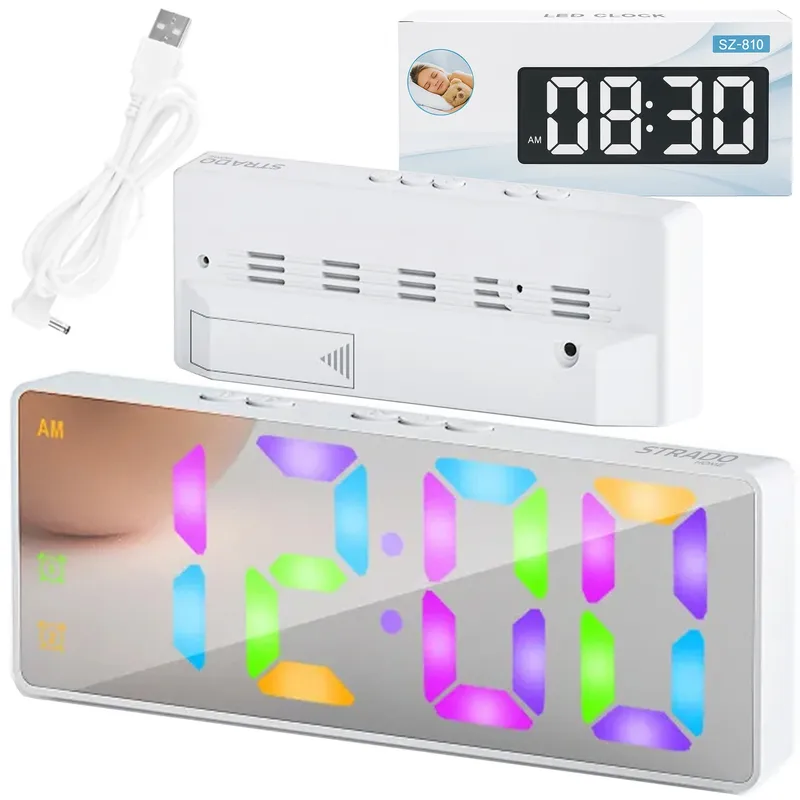 Budzik Zegar Elektroniczny Cyfrowy LED 24H Alarm Drzemka - Biały