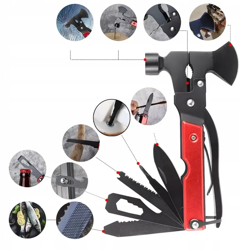Multitool 17w1 Składany Scyzoryk Nóż Piła Survival - Czerwony