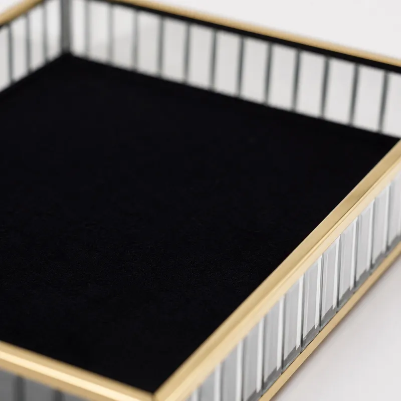 Szklana Szkatułka Na Biżuterię 26x13x4cm Organizer Welurowa - Czarna