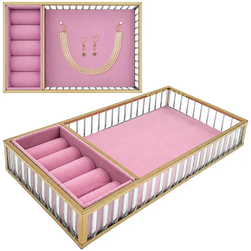 Szklana Szkatułka Na Biżuterię 26x13x4cm Organizer - Różowa