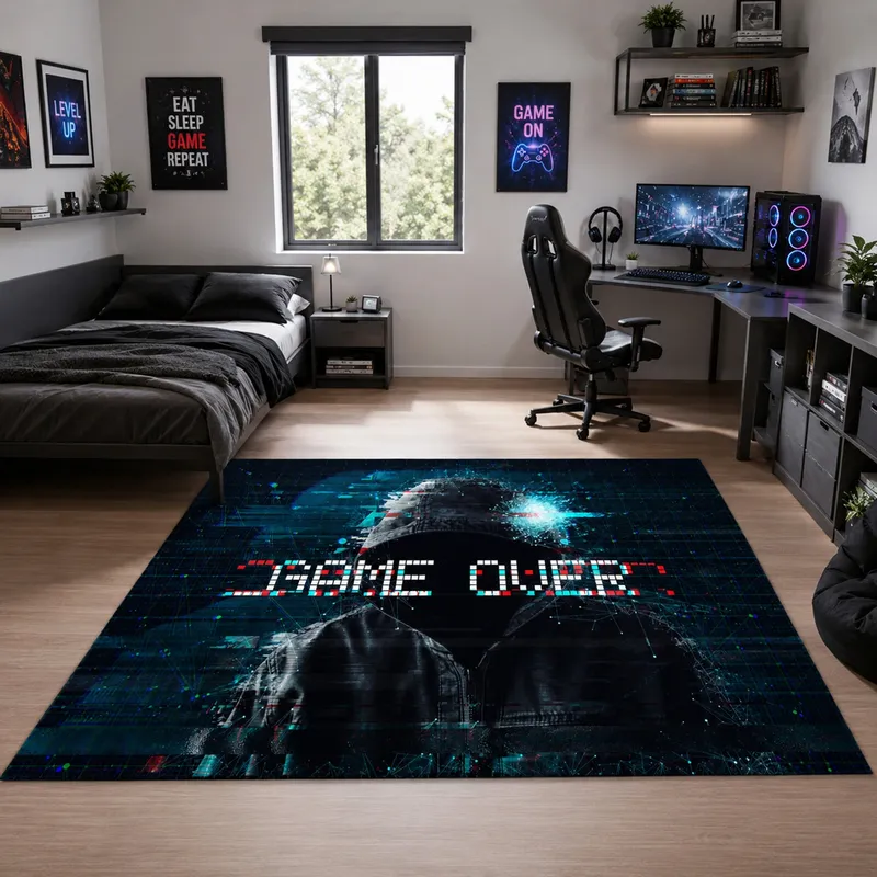 Dywan Gamingowy Mata Pod Fotel 170x120 Antypoślizgowy - GameOver 150x100 cm