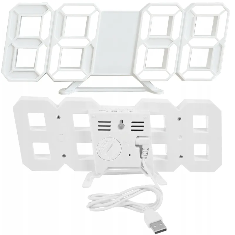Zegar Cyfrowy LED 3D 4w1 Budzik Termometr Data Alarm - Biały