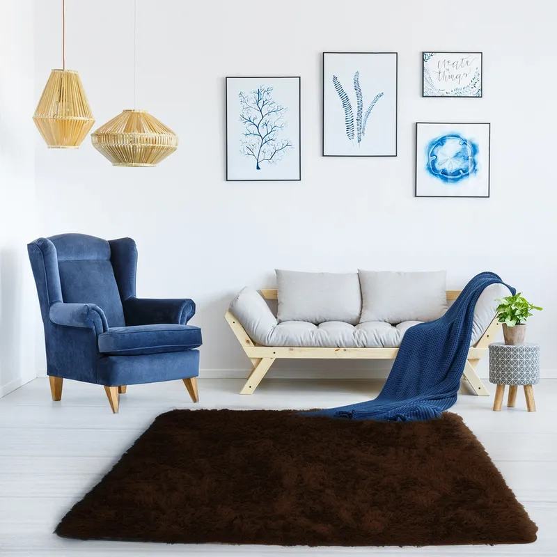 Dywan Shaggy 170x120 cm Do Salonu I Sypialni - Ciemnobrązowy