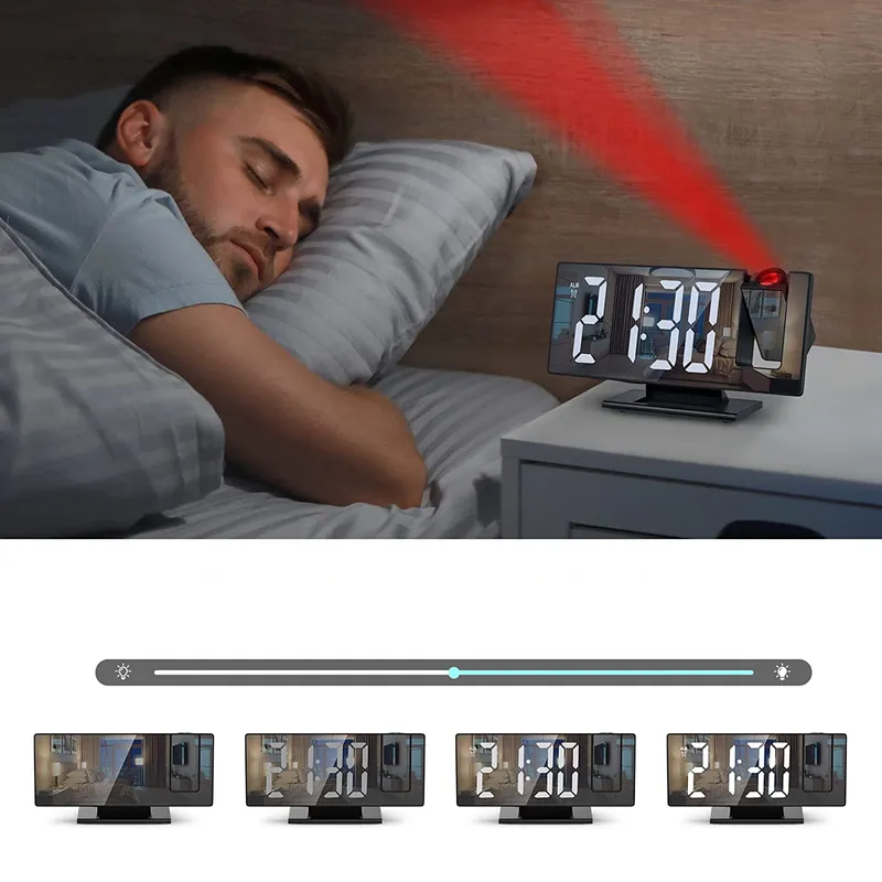 Elektroniczny Zegar LED Cyfrowy Z Projektorem Budzik Termometr 4w1 - Czarny