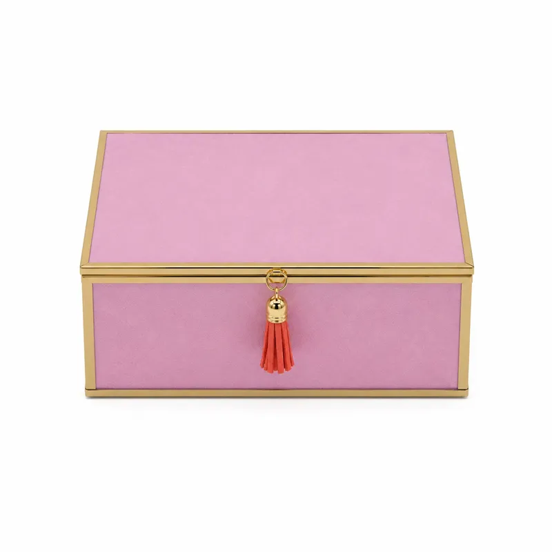 Szkatułka Na Biżuterię 18x13x7 cm Organizer Welurowa - Różowa