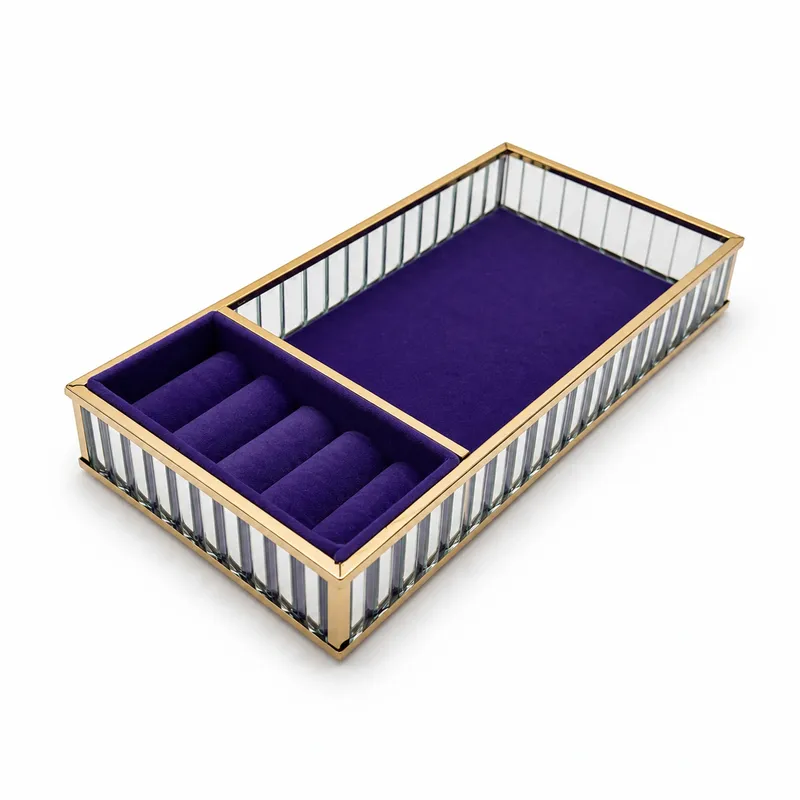 Szklana Szkatułka Na Biżuterię 26x13x4cm Organizer Welurowa - Fioletowa