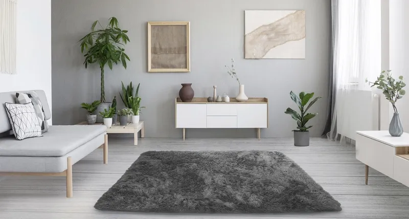 Dywan Shaggy 190x130 cm Do Salonu I Sypialni - Ciemnosrebrny