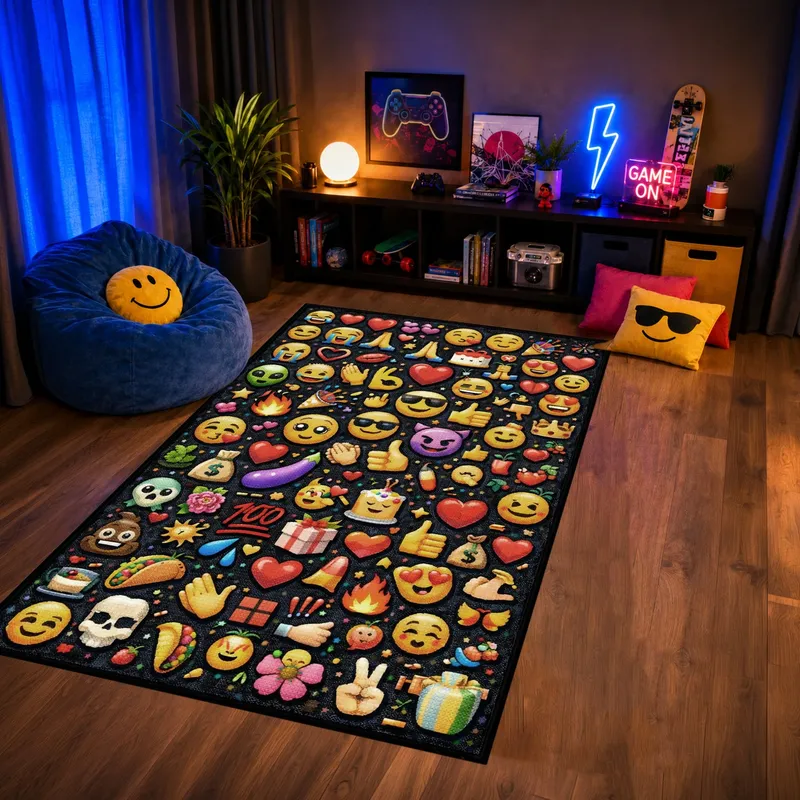 Dywan Gamingowy Mata Pod Fotel Antypoślizgowy 170x120 cm - Emoji 3D 150x100 cm