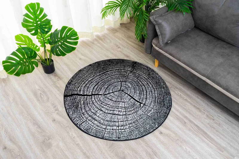 Dywan Novo 160x160 cm Okrągły Miękki Do Salonu - Szary Pień