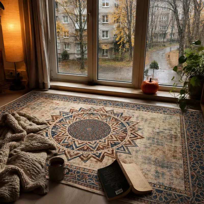 Dywan Mandala 170x120 Do Salonu Antypoślizgowy Miękki - Wielokolorowy