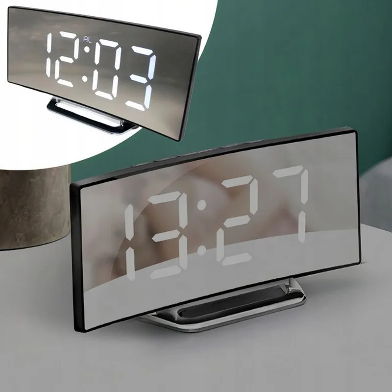 Zegar Elektroniczny Cyfrowy LED Budzik Termometr 17x7 2cm - Biały