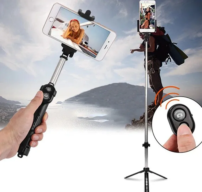 Selfie Stick Statyw 2w1 Bluetooth Uchwyt Monopod - Czarny