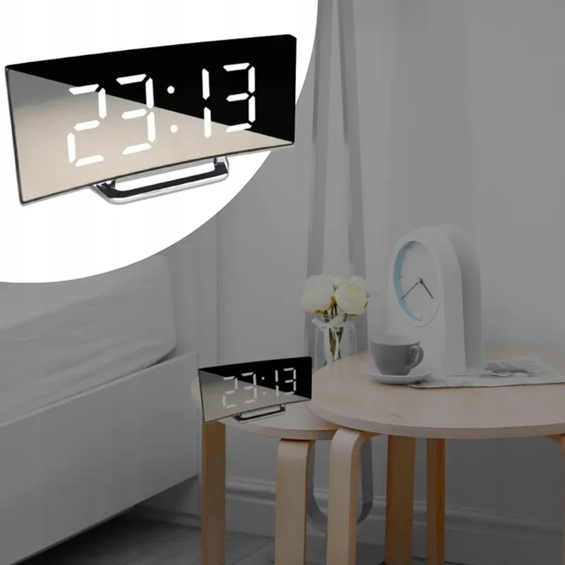 Zegar Elektroniczny Cyfrowy LED Budzik Termometr 17x7 2cm - Biały