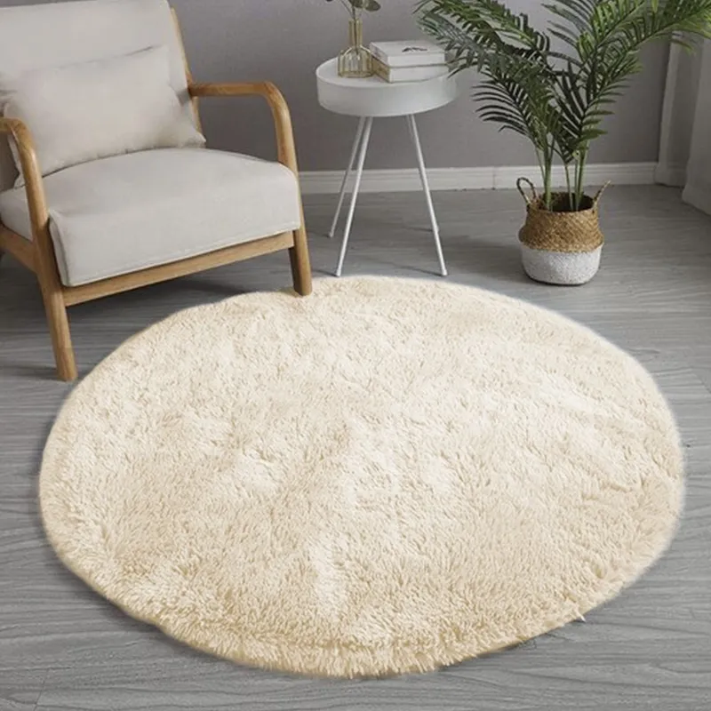 Dywan Okrągły Shaggy 100x100 cm Do Salonu CreamBeige - Beżowy