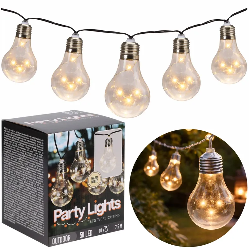 Lampki Imprezowe Girlanda 50LED 7 5m Na Ogród Balkon - Ciepła Biel
