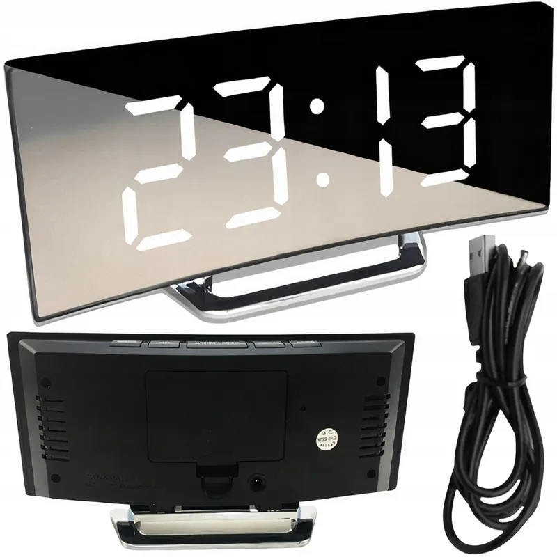 Zegar Elektroniczny Cyfrowy LED Budzik Termometr 17x7 2cm - Biały