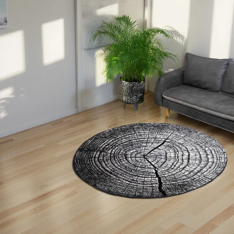 Dywan Novo 200x200 cm Okrągły Miękki Do Salonu - Szary Pień