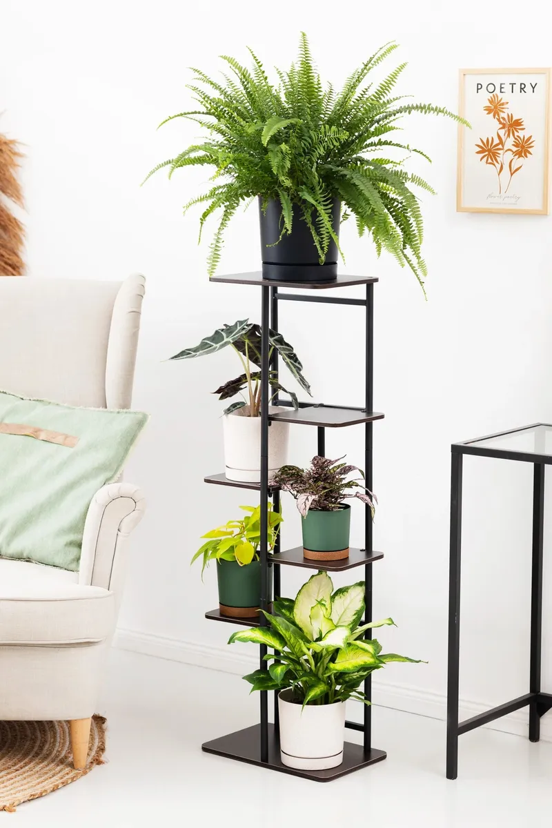 Stojący Kwietnik 106cm Metalowy 6 Poziomów Regał Loft Mondo - Czarny