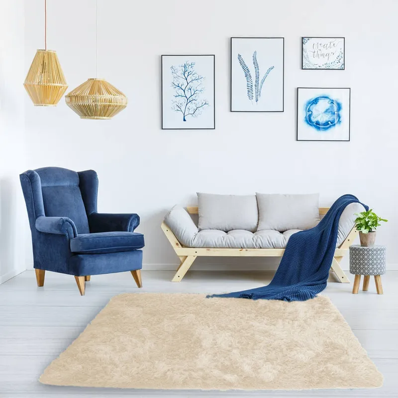 Dywan Shaggy 150x80 cm Miękki Puszysty Do Salonu - Beżowy