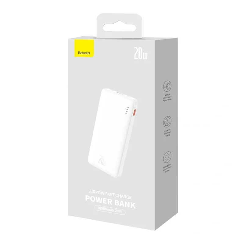 Powerbank BASEUS Airpow 20W 10000mAh Z Kablem USB-C - Biały