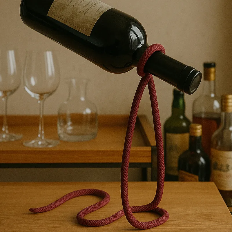 Stojak Półka Uchwyt Na Wino Butelkę Magiczny Sznurek Lasso - Czerwony