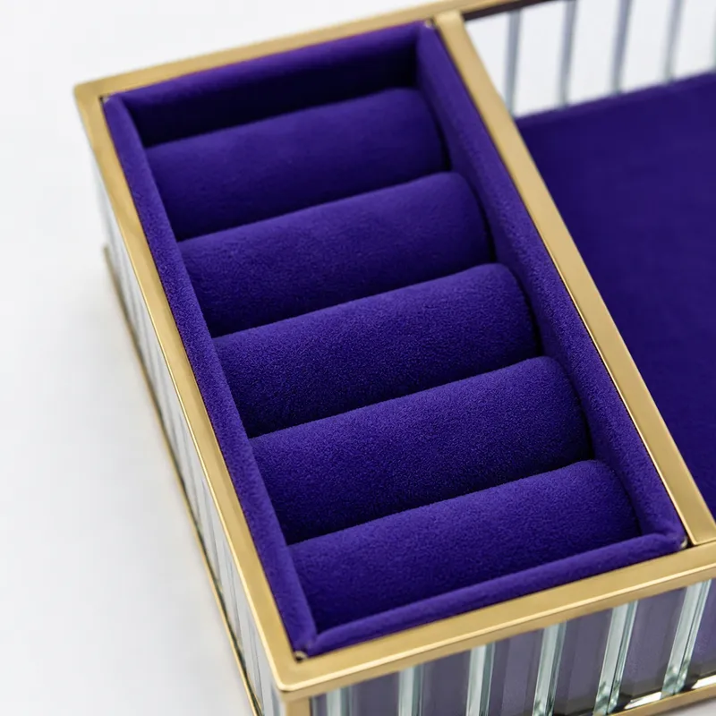 Szklana Szkatułka Na Biżuterię 26x13x4cm Organizer Welurowa - Fioletowa