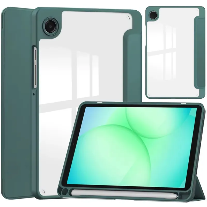Etui Clear Pencil Galaxy Tab A11 X135/X133 A9 SM-X110/X115 - Ciemnozielone