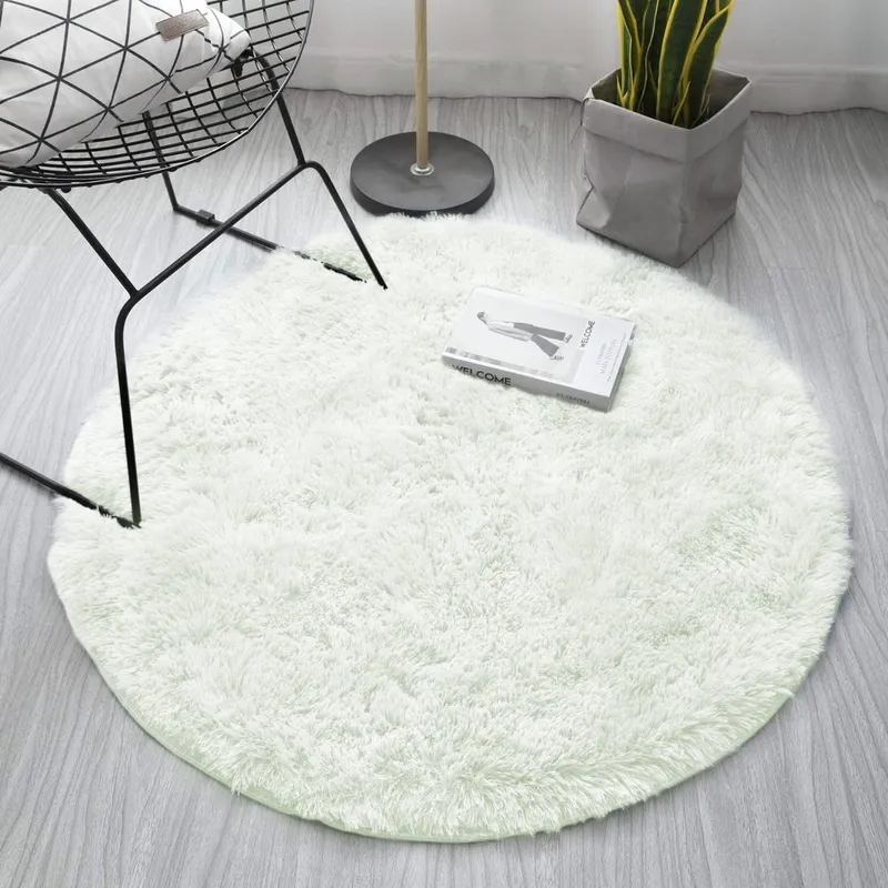 Dywan Okrągły Shaggy 150x150 cm Do Salonu I Sypialni - Biały