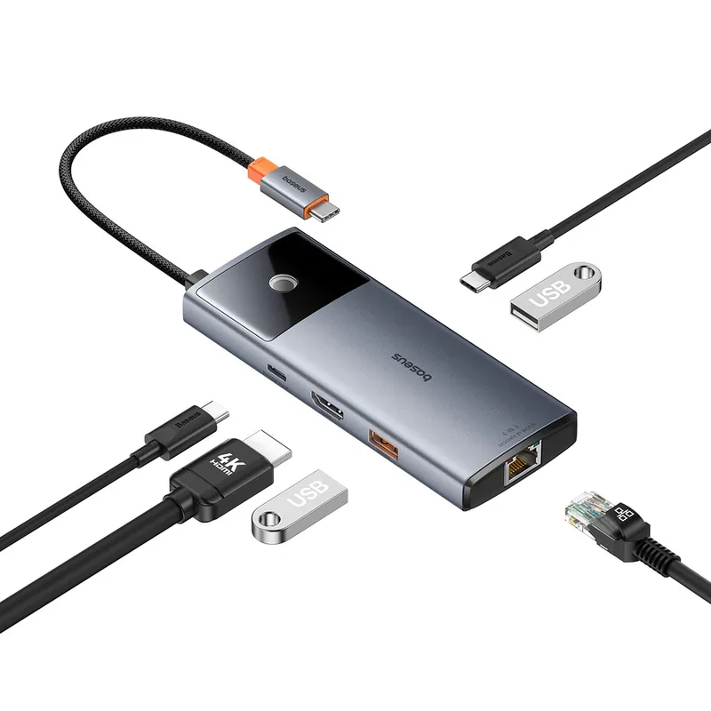 Adapter 6w1 BASEUS Hub USB-C Do HDMI 4K + 4XUSB-A - Czarny