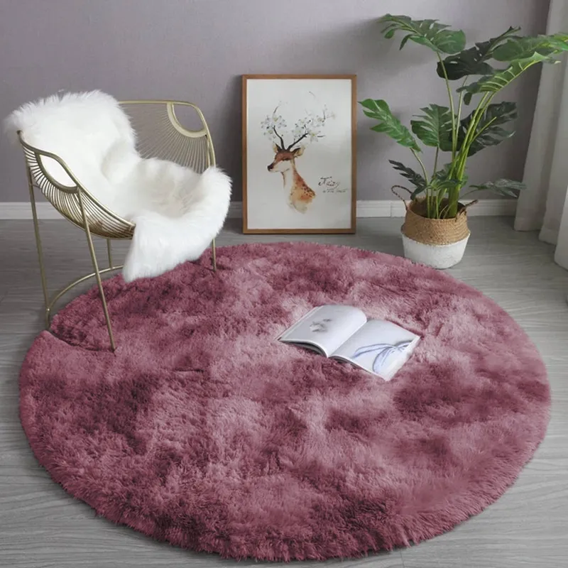 Dywan Okrągły Shaggy Ombre 120x120 cm Do Salonu - Czerwony