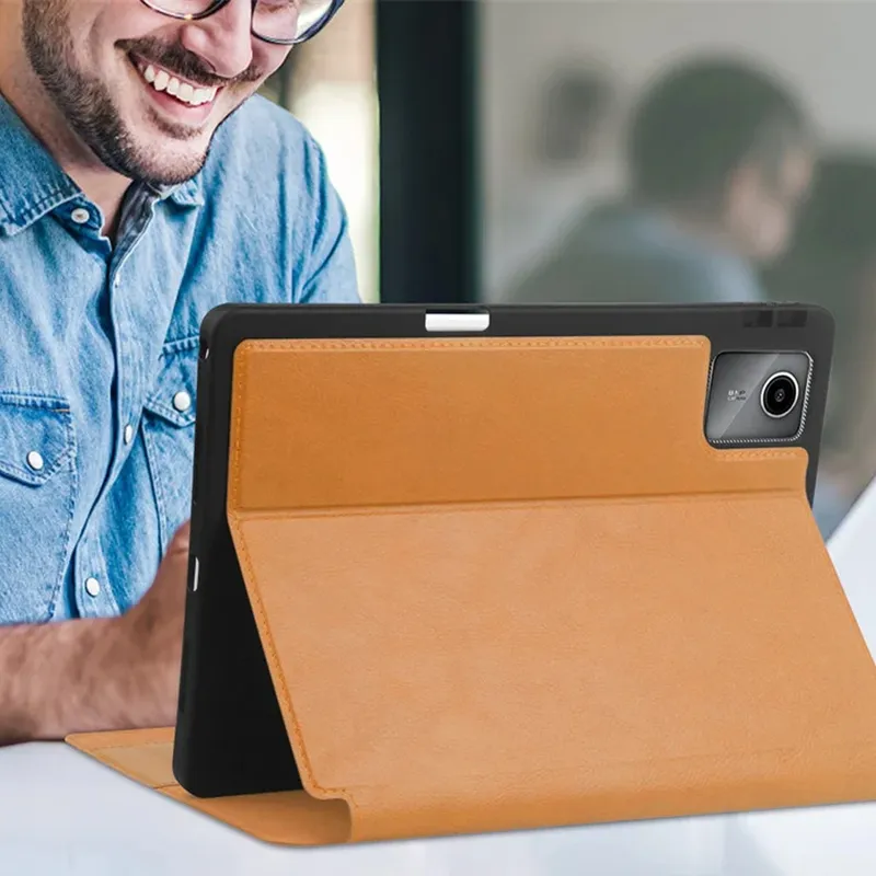 Etui Skórzane Lenovo Tab M11 10.95 Z Kieszeniami I Podstawką - Brązowe