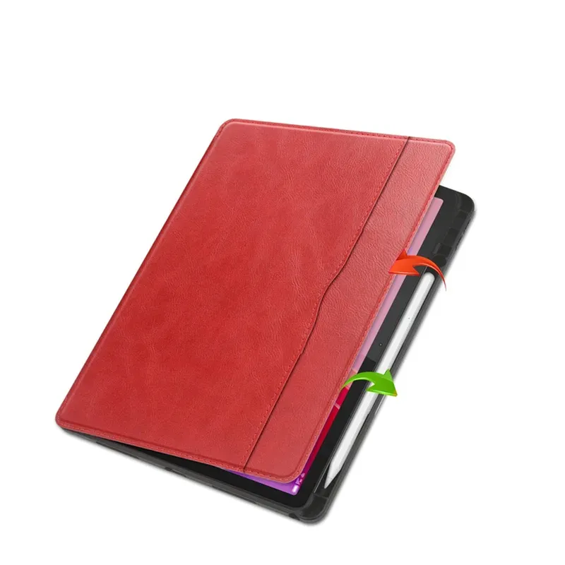 Etui Skórzane Do Lenovo Tab M11 10.95 Z Kieszeniami I Podstawką - Czerwone