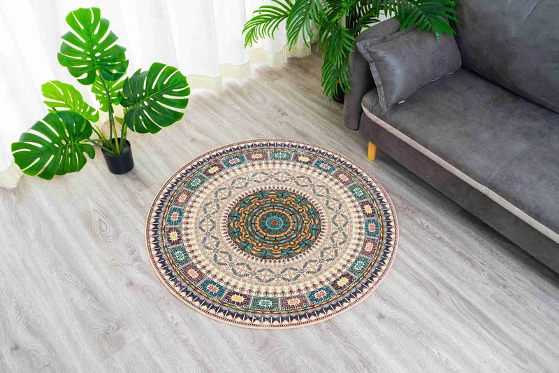 Dywan Okrągły Novo 200x200 cm Pluszowy Do Salonu - Beżowy