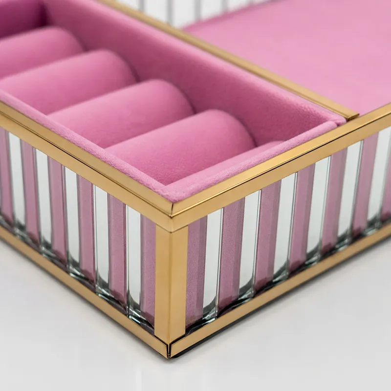Szklana Szkatułka Na Biżuterię 26x13x4cm Organizer - Różowa
