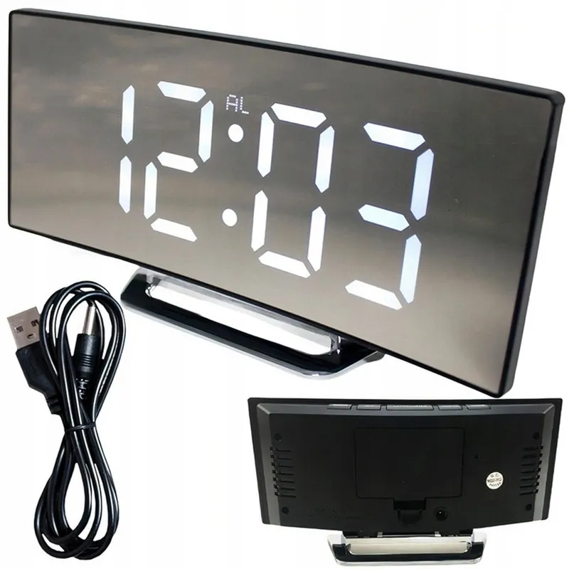 Zegar Elektroniczny Cyfrowy LED Budzik Termometr 17x7 2cm - Biały