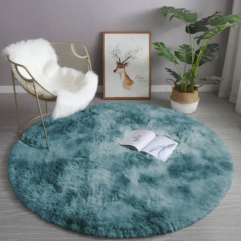 Dywan Okrągły Shaggy Ombre 180x180 cm Do Salonu - Granatowy