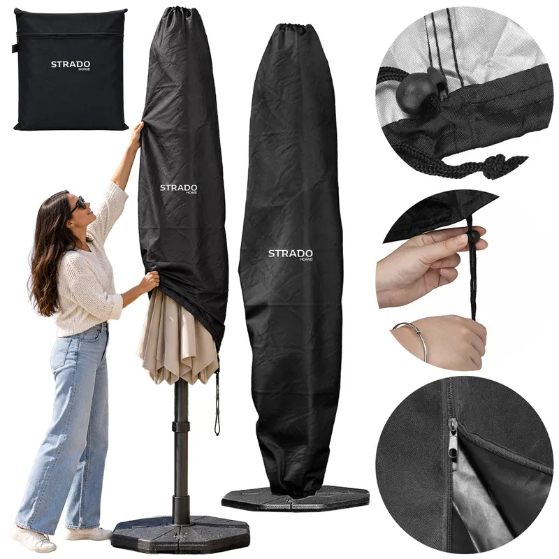 Pokrowiec Na Parasol Ogrodowy 265x70 cm Wodoodporny - Czarny