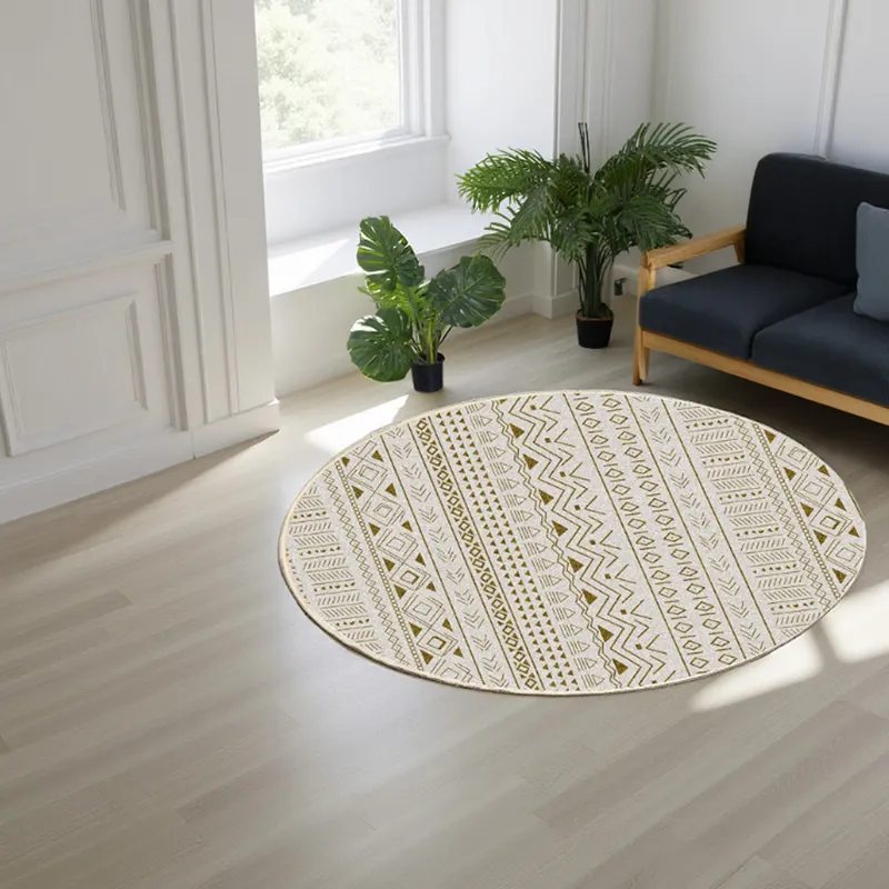 Dywan Okrągły Novo 100x100 cm Pluszowy Do Salonu - Beżowy Sahara