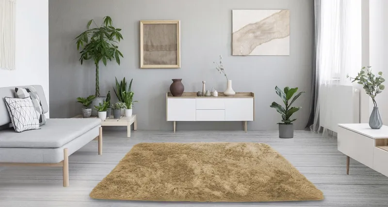 Dywan Shaggy 200x200 cm Do Salonu I Sypialni - CappuccinoCamel