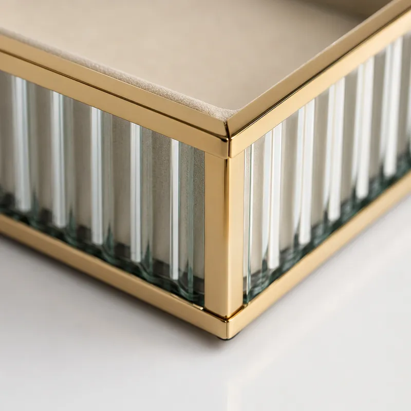 Szklana Szkatułka Organizer Na Biżuterię 26x13x4cm Welurowa - Beżowa