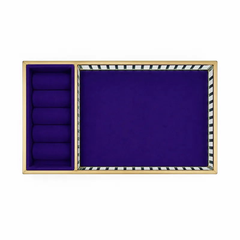 Szklana Szkatułka Na Biżuterię 26x13x4cm Organizer Welurowa - Fioletowa