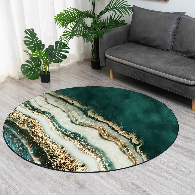 Dywan Okrągły Novo 140x140 cm Pluszowy Do Salonu - Złoty Brzeg